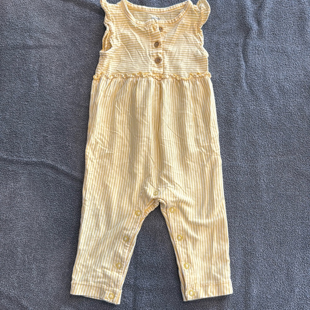 Carters 9M Yellow and White Striped Romper